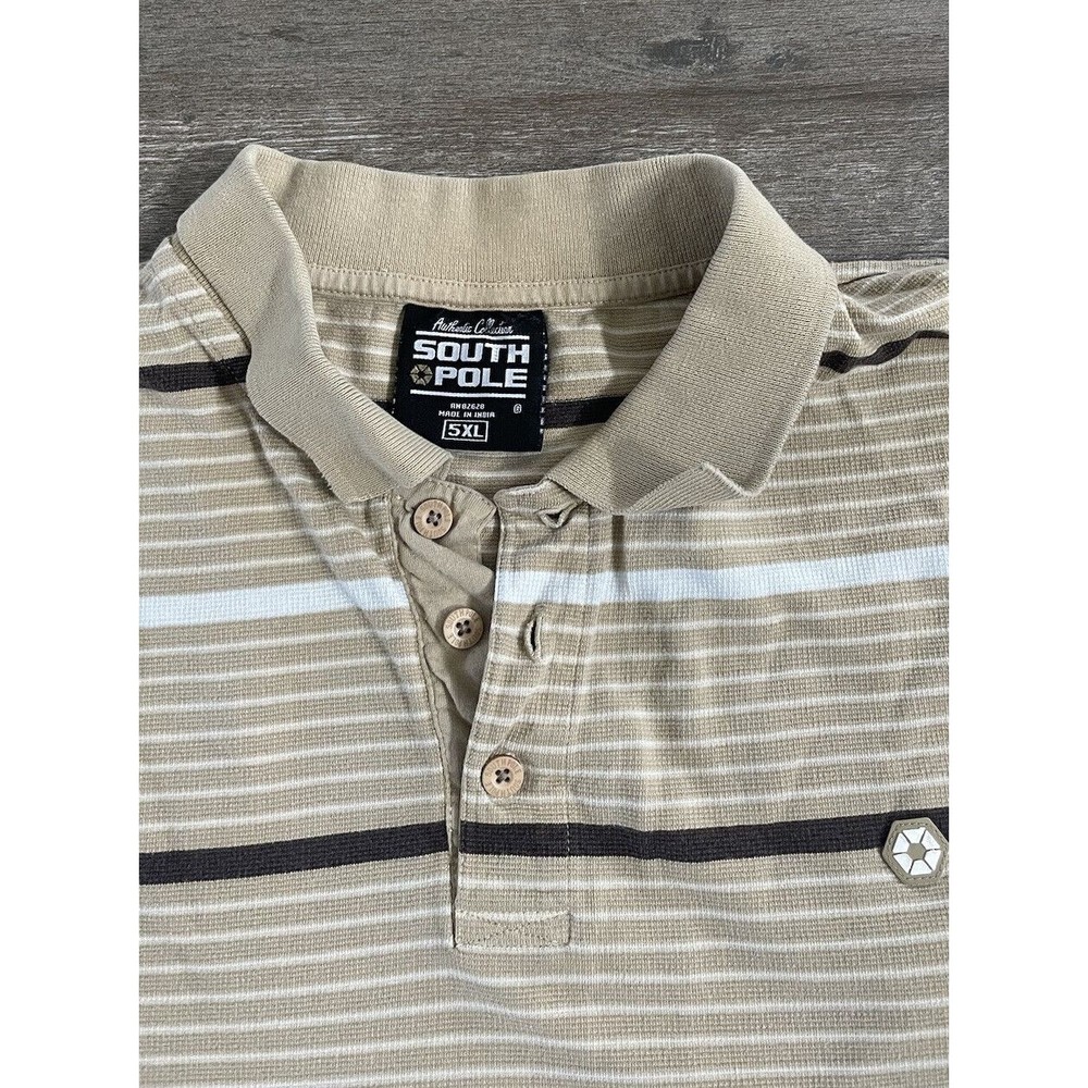 Southpole Authentic Collection Striped Polo 5Xl Tan Brown White Shirt Sleeve - Picture 2 of 4
